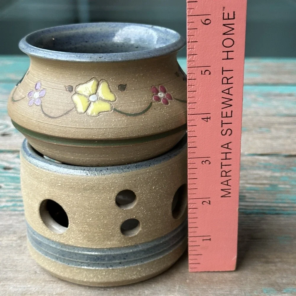 Ballard Candle Holder Pottery Stoneware Diffuser 5.5 Inch Warm Wax Floral Signed